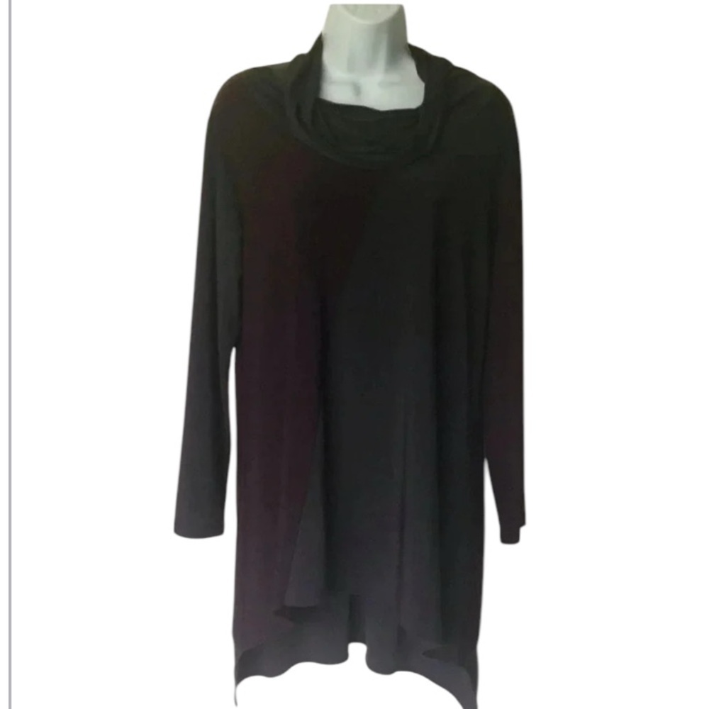 Sun Kim USA Charcoal Gray Plum Colorblock 3/4 Sleeve Asymmetrical Cowl Tunic S - Picture 2 of 10